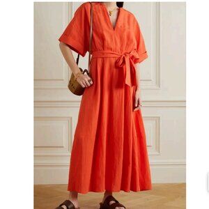 Vince  Belted Tencel Lyocell-Blend Maxi Dress Orange Size Small